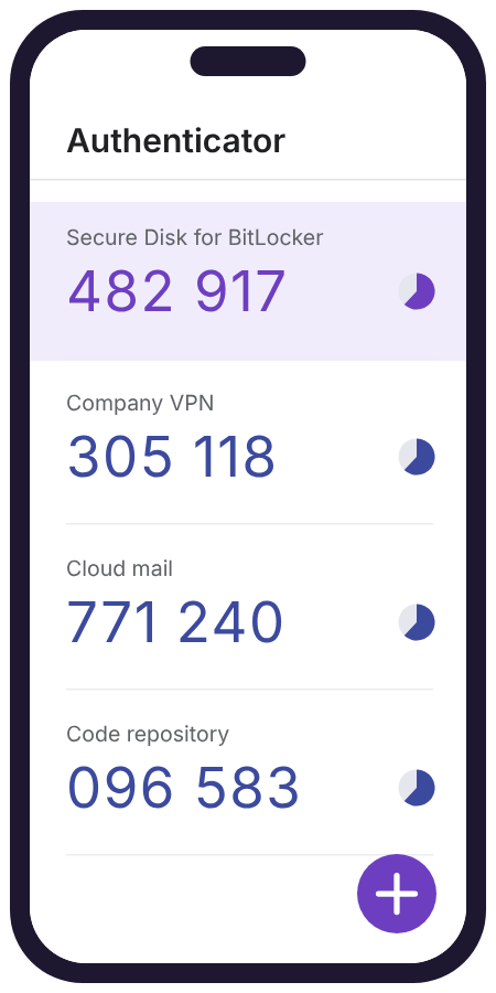 Symbolic authenticator app with a list of codes