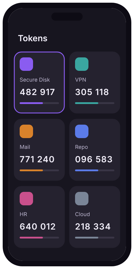 Symbolic authenticator app in dark mode