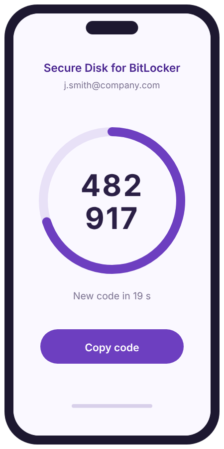 Symbolic authenticator app showing one large code